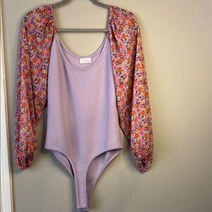 Pink Lily - Lilac Bodysuit with Floral Sleeves